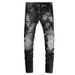 Men's Clothing Men's Slim Fit Skinny Jeans Distressed Black Gray Washed Ripped Patchwork Paint High Street Fashion Trendy European American Style_mkmklike.com