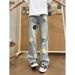 Men's Clothing Men's High-End Floral Embroidered Flared Jeans Hip Hop Style Casual Straight Leg Pants Design_mkmklike.com