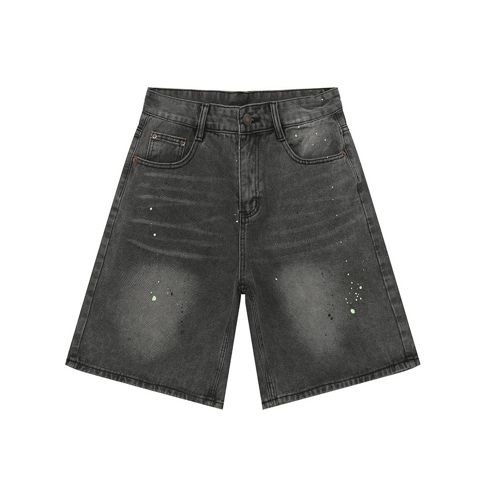 Men's Clothing Summer Ink Splashed Design Loose Wide Leg Black And Gray Jeans_mkmklike.com