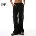 EF JEANS | 2024 New European And American High Street Zipper Splicing Fried Street Micro-speaker Straight Pure Black Jeans_mkmklike.com