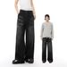 Men's Vintage Washed Jeans – Distressed Loose Straight Leg Denim Pants (S-XL, Black Gray)_mkmklike.com