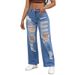 Women's Clothing Women's High-Waisted Ripped Jeans High Elasticity Loose Straight Leg Fashion Denim For Formal & Casual For Women_mkmklike.com