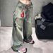 Printed Wide-Leg Jeans For Women - Vintage Washed Denim Pants With Streetwear Graphics (Blue)_mkmklike.com