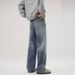LKTM Retro Washed Wide Leg Jeans Midweight Polyester Loose Straight Leg Pants for Men And Women Trendy Versatile Blue Jeans_mkmklike.com