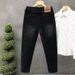 Men's Trendy Black Washed Distressed Jeans Loose Fit Straight Leg Casual Denim Pants with Rhinestone Embellishments_mkmklike.com