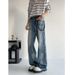 Nordmann European And American High Street Vibes Retro Washed Distressed Cat Whiskers Jeans Men's Straight Leg Slightly Flared_mkmklike.com