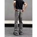 Men's Clothing Unisex Straight Leg Distressed Yellow Mud Dyed Jeans Cleanfit Washed Vibe Style Slightly Flared 2026 American High Street_mkmklike.com