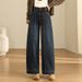 Clair Fleece-Lined Warm Denim Scimitar Draped Loose Slimming Casual Long 2025 Winter High-Waisted Wide-Leg Pants_mkmklike.com