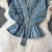 Women's Clothing Denim Vest With Waist Cinching & Rhinestone Details – Sleeveless Light Blue A-Line Vest For Elegant Layering (One Size)_mkmklike.com