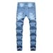 Men's Stretch Denim Jeans - Slim Fit Distressed Casual Pants With Mid Rise & Tapered Leg For Streetwear Fashion_mkmklike.com