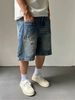 Men's Casual Denim Shorts Distressed Design Front And Back Panel Stitching Straight Leg Loose Fit Wide Leg_mkmklike.com
