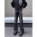 Vintage High-Waisted Flared Jeans – 70s Retro Pleated Denim For Men & Women (S-3XL, Washed Black, Stacked Silhouette)_mkmklike.com