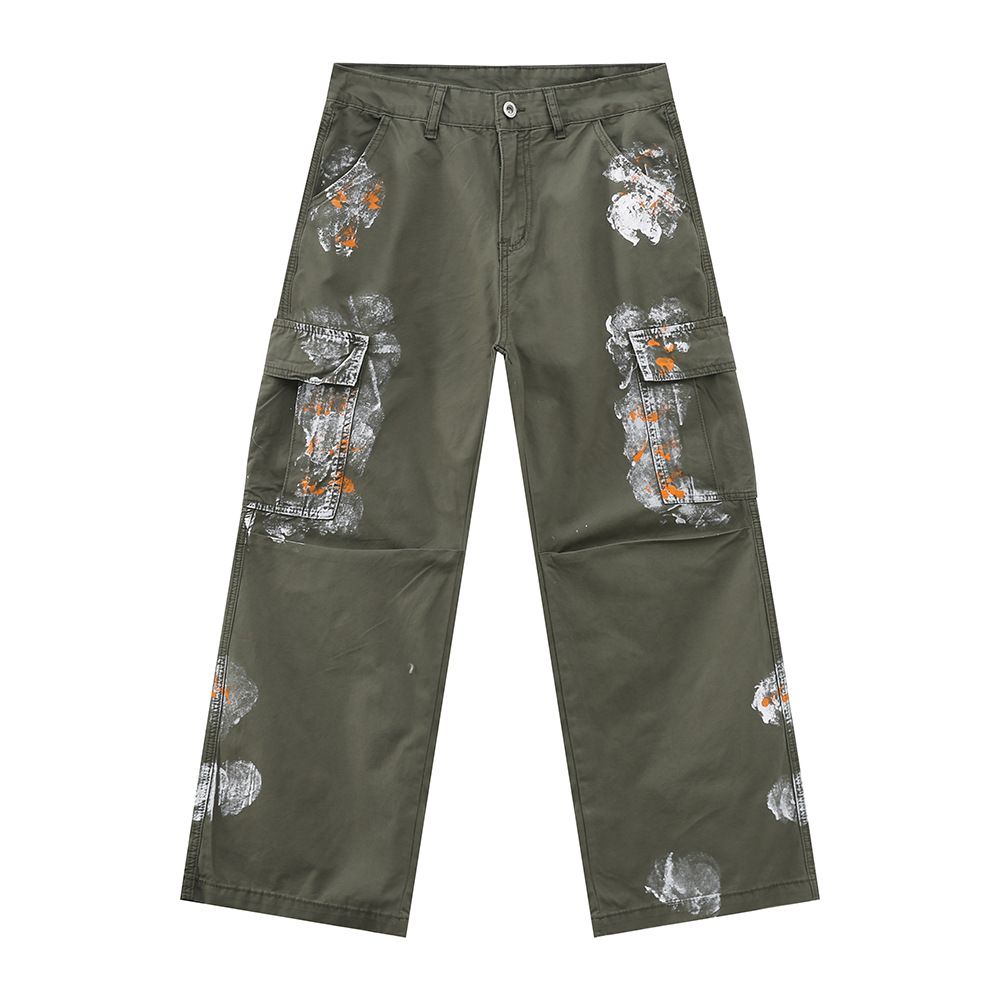 Men's Vintage Heavy-Duty Paint-Distressed Workwear Jeans – Multi-Pocket Utility Pants With Relaxed Fit & Raw Edge Detailing"_mkmklike.com