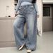 Blue Wide-Leg Distressed Jeans For Women – Extra Long, Relaxed Fit, High Waist, Vintage Streetwear (Cotton-Blend, S-XL, Oversized & Effortless)_mkmklike.com