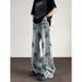 Vintage Washed Men's Distressed Jeans - Loose Straight Leg Hip Hop Streetwear Pants With Retro Design_mkmklike.com