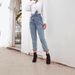 Women's Clothing High Waist Straight Leg Denim Jeans - Classic Blue Washed Cotton Casual Trousers For Everyday Wear_mkmklike.com