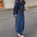 ELLE Denim For Women Sleeve Shirt Autumn Korean Version Loose Slimming Elegant Long Over-the-Knee Dress_mkmklike.com