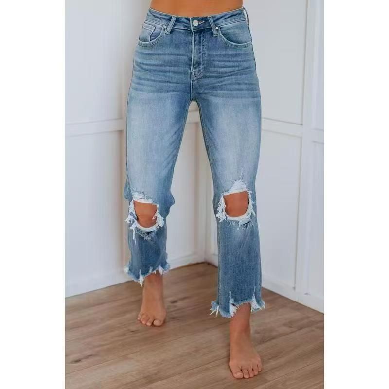 Women’s Ripped Skinny Jeans – High-Stretch Cropped Denim Pants, Trendy Distressed Look & Comfort Fit_mkmklike.com
