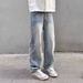 Men's Clothing American Light Blue Reverse Hole Jeans Men And Women Summer Hiphop Beggar Pants European And American Street Straight Pants_mkmklike.com