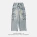 Men's Clothing Men's Workwear Multi Pocket Design Jeans Old Washed Retro Casual Pants Loose Trousers_mkmklike.com