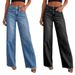 Women's Clothing Loose Wide Leg Side Seam Stitching Frayed Hem Jeans For Women 32150_mkmklike.com