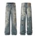 High Street Vintage Distressed Jeans - Acid Wash Streetwear Pants With Splatter Paint Detail_mkmklike.com