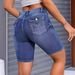 Women's Stretch Denim Shorts With Embroidery – Mid-Length Comfort For Casual & Streetwear_mkmklike.com
