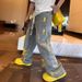 Plain Autumn New Men's Casual Jeans Hand-painted Inkjet Printing Fashionable Versatile Washed Old Straight Pants_mkmklike.com