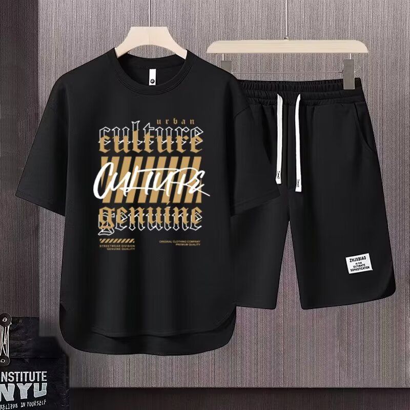 Men's Clothing 2024 Waffle Casual Summer Suit Men's Loose Teen Short sleeved T shirt Shorts Handsome Two piece Suit_mkmklike.com