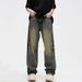 Men’s Vintage Washed Dirt-Yellow Jeans – Relaxed Straight-Leg Denim Pants For Hip-Hop & Casual Wear_mkmklike.com