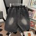 Men's Trendy Button down Denim Shorts High Street Style Loose Fit Summer High Waist American Retro Five Point Pants_mkmklike.com