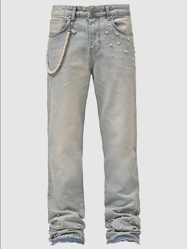 Men's Clothing 25 New Straight Leg European And American Street Fashion Ins Hot Selling Elastic Stacked Straight Leg Denim Pants_mkmklike.com