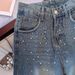 Glitter Rhinestone Wide-Leg Jeans For Women - Sparkly Blue Distressed Denim Palazzo Pants (XS-XXL)_mkmklike.com