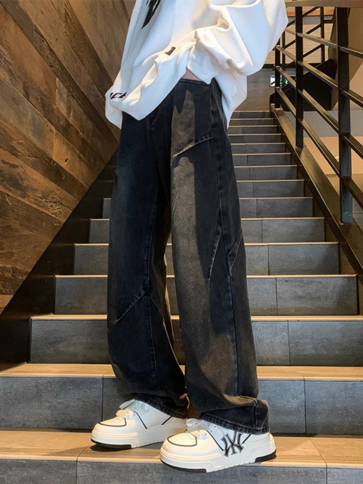 2026 Spring Summer American Trendy Jeans For Men, Loose Wide Leg Straight Baggy Denim Pants Plus Size_mkmklike.com