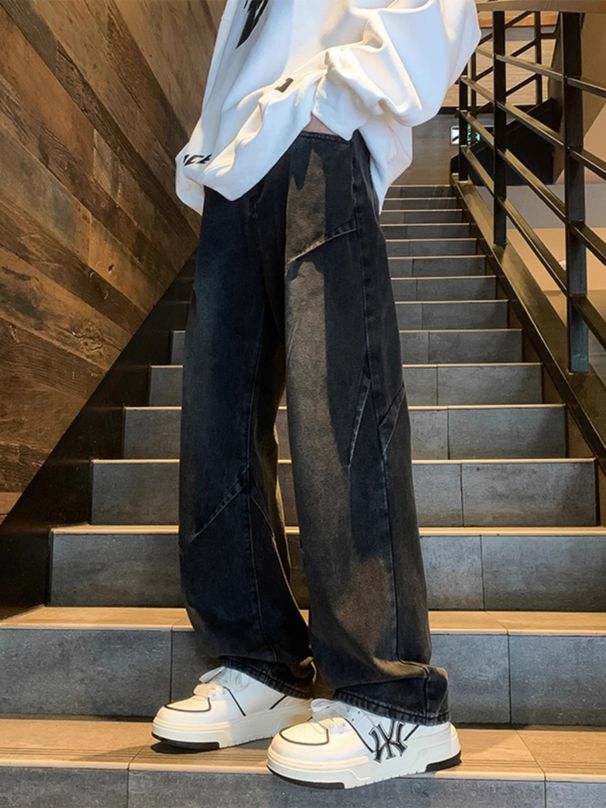 2026 Spring Summer American Trendy Jeans For Men, Loose Wide Leg Straight Baggy Denim Pants Plus Size_mkmklike.com
