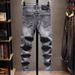 Men's Stretch Skinny Jeans With Printed Design - Slim Fit Denim Pants For Teen Boys, Comfortable & Stylish Casual Wear_mkmklike.com