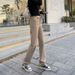 Khaki High-Waisted Straight-Leg Jeans For Women, Spring New Loose Slimming Cigarette Pants, Autumn Wear_mkmklike.com