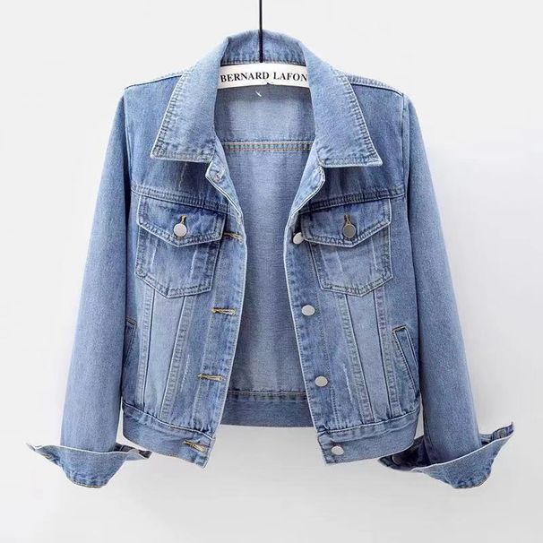 Women's Slim Fit Denim Jacket – Light Blue & Bluish Washed Short Spring/Autumn Cardigan With Single Breasted Design (S-3XL)_mkmklike.com