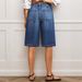 Women's Retro Distressed Mid-Rise Straight Leg Jeans Water Wash Stretch Cross Border Trade Shorts from Europe & America_mkmklike.com