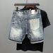 Men's Unique Multi-Pocket Color-Blocked Denim Shorts Trendy Casual Five-Point Summer Clothing_mkmklike.com