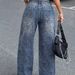 Blue Leopard Print Wide Leg Jeans High Waisted Loose Fitting Floor Length Retro American Style Women's Denim Pants_mkmklike.com