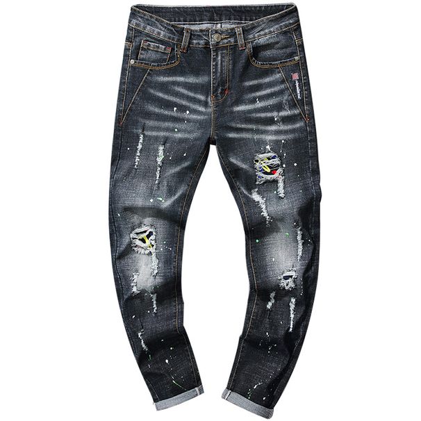 Men's Slim Fit Jeans Korean Style Casual Trousers Versatile Denim Pants Midweight Cotton Black Blue Wide Leg Mid Waist Long_mkmklike.com