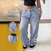 Women's Clothing Y2K Pocket Loose Casual Women's Jeans, Stylish And Loose Floor Length Wide Leg Jeans_mkmklike.com