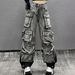 Women's Clothing New Street Style Large Pocket Design Washed Gradient Workwear Paratrooper Pants Casual Jeans_mkmklike.com