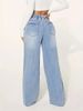 K Women's Denim High Waisted Slimming Drawstring Loose Wide Leg Pants Are Fashionable_mkmklike.com