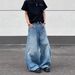 Cross Border American Style Stylish Washed Trendy Curved Blade Jeans For Men, Loose Wide Leg, Draped Silhouette, Sickle Shaped Floor Length Pants_mkmklike.com