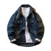 Vintage Distressed Denim Jacket – High Street Oversized Fit With All-Over Letter Print, Unisex Streetwear Essential_mkmklike.com