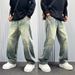 Men's Patchwork Curved Blade Jeans Straight Leg Loose Fit Wide Leg Pants Design Spring Autumn Plus Size_mkmklike.com
