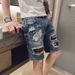 Men's Ripped Denim Shorts Trendy Half Length Distressed Five Point Unique Beggar Shorts Summer Collection_mkmklike.com