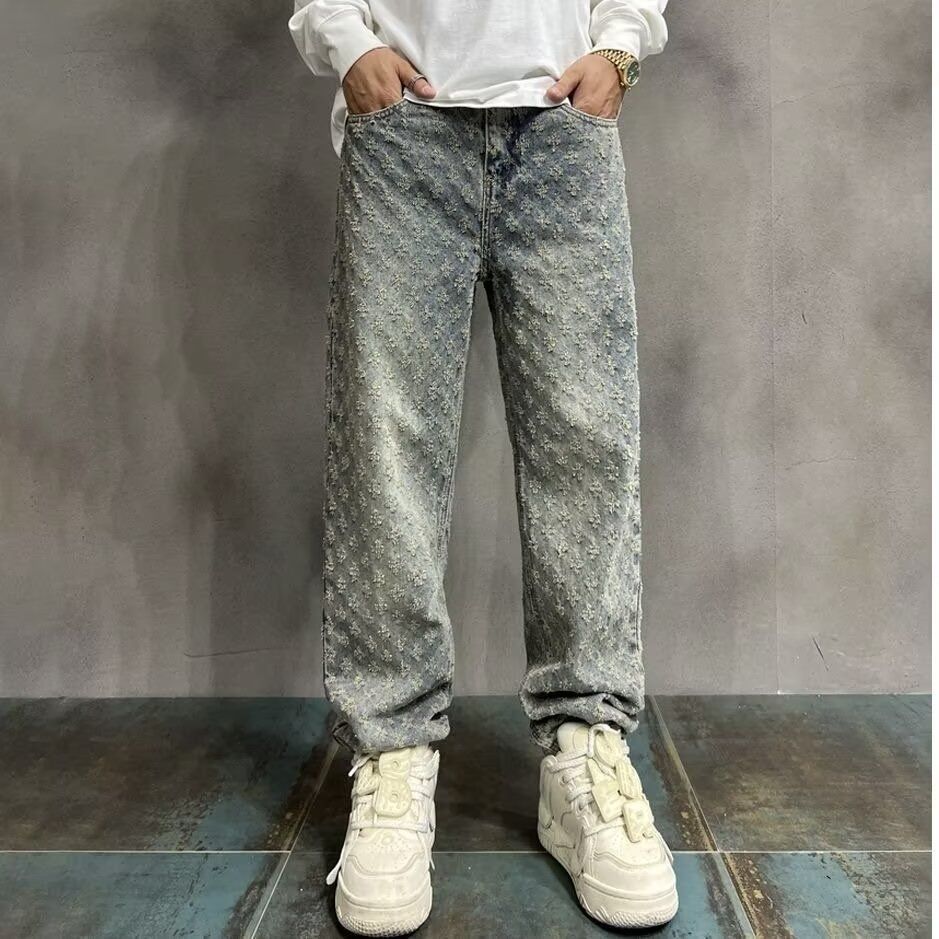 Men's Clothing Men's Style Straight Leg High Street Jeans All Over Jacquard Design Trendy And Cool Niche Denim Pants_mkmklike.com